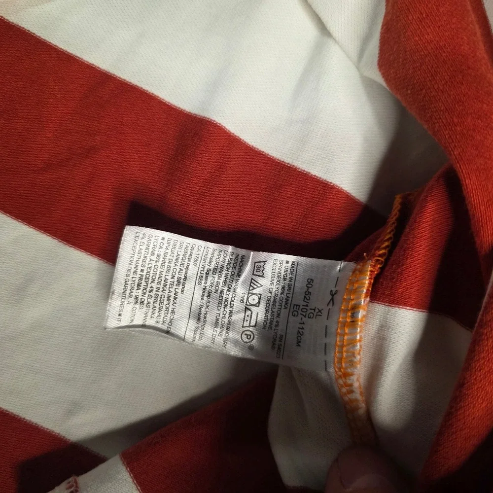 Banana Republic Mens XL Orange Red White Striped Pique Polo Shirt Stretch Cotton
